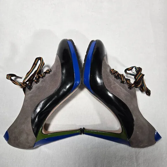 Rare ITALY Vintage PAUL SMITH Old Stock Lace Up Platform Heels Oxfords Size 8.5. - Picture 7 of 17